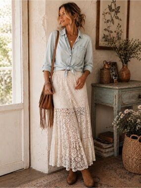 Boutique Inspired Sage Blue Wash Chambray Tie Front Cropped Top | Classic